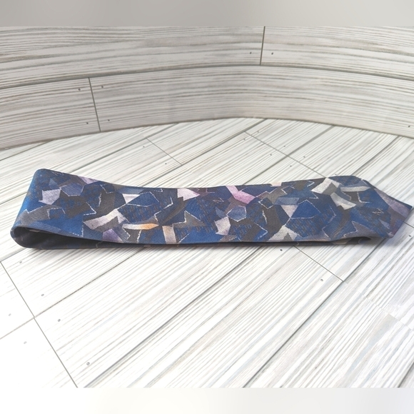 Oscar de la Renta Vintage Abstract Tie in Blue and Gray Multi - Picture 2 of 9